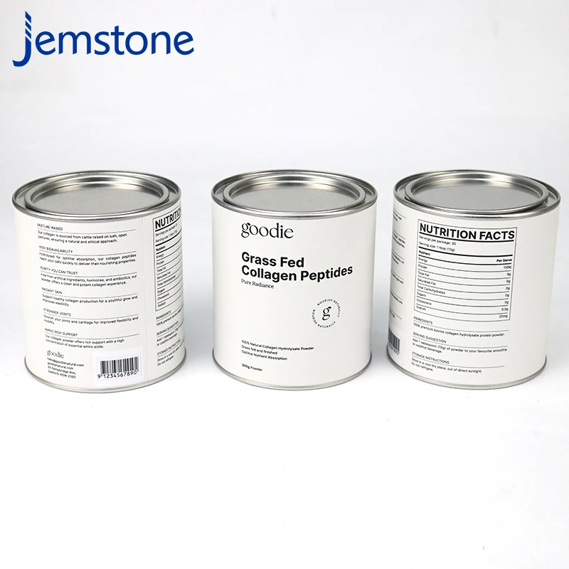 Food Grade Paper Composite Cans Packaging Paper Tube For Collagen Peptides With Metal Lid