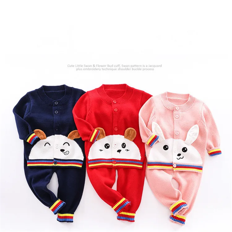 
two piece cartoon crochet knit kids sweaters winter fall baby sweater sets for girls 