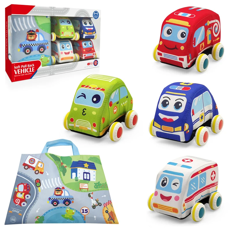 Mini Pull Back Soft Cloth Friction Vehicle Toys for Babies Early Learning Toddlers