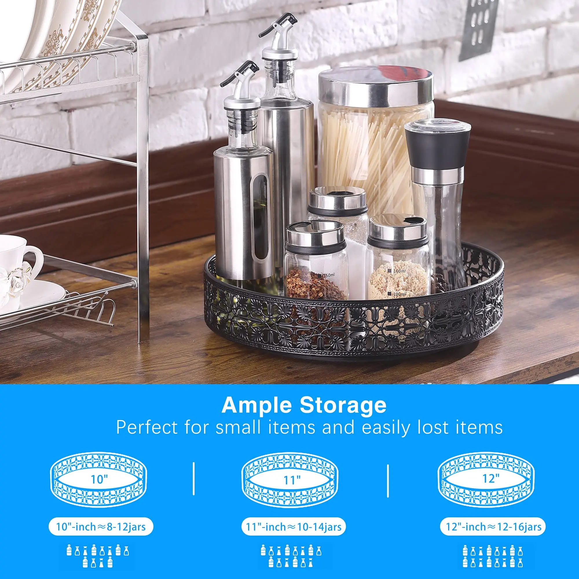 6 10 in Lazy large black Susan revolving Turntable Metal Rotating Spice Rack Organizer Rotatable storage rack Tray for Cabinet