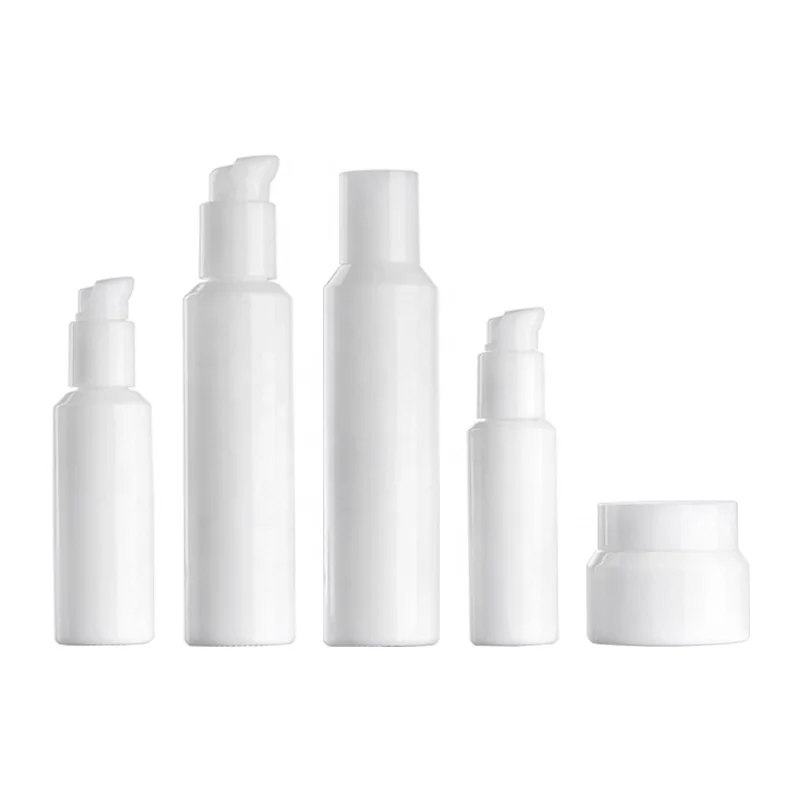 sloping shoulder white glass bottle 30 ml 50 ml opal glass bottle 100 ml 120 ml cosmetic bottle and 50 ml glass jar with lid