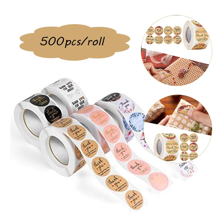 Экологически чистые наклейки Rollos De, красный, Круглый, розовый, спасибо, наклейка, 5 см, крафт-бумага для наклеек, малый бизнес, матовая ламинированная Золотая фольга