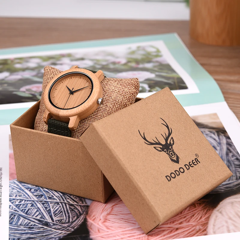 Fashion Couples Bamboo Wooden Watches OEM Men Women Handmade Gifts Nylon Strap Lovers Watch