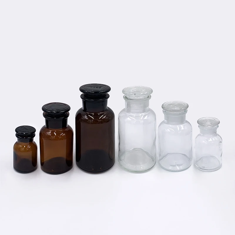 Apothecary 30ml 60ml 125ml 250ml 500ml 1000ml amber glass laboratory pharmacy apothecary jar reagent bottle with glass stopper