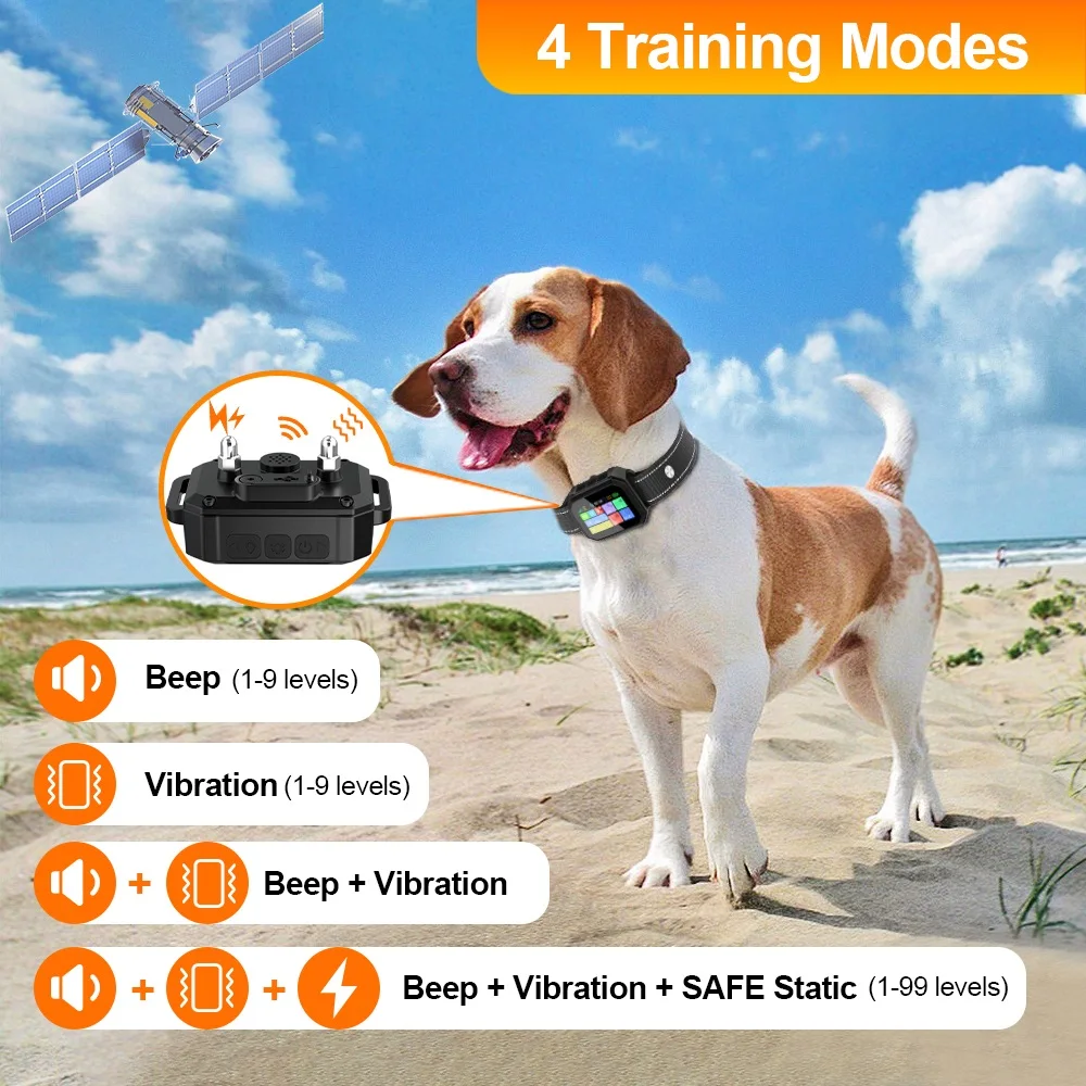 GPS Wireless Dog Fence System Multifunction Electric Dog Fence with No Wire Circular Boundary & Rechargeable Collar Receiver