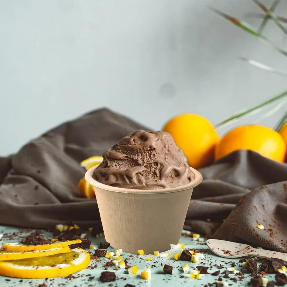 Disposable Compostable Paper Bagasse Round Dipping Bowls Chili Bowls Natural Sugarcane Fiber 4oz Sauces Bowls