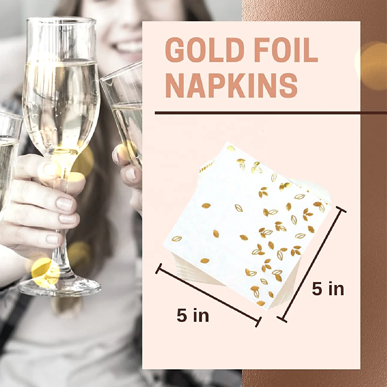 Wholesale Personalized Cheap White Disposable Custom Gold Cocktail Paper Napkins & Serviettes for Wedding Party