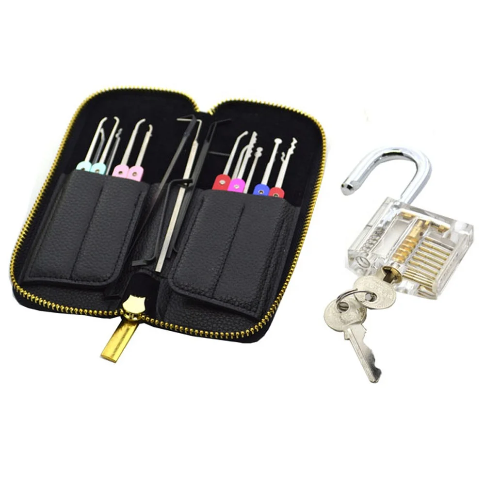 High Quality Stainless Steel 22pcs Auto Lock Pick Kit Set locksmith tools with Transparent Practice Padlock