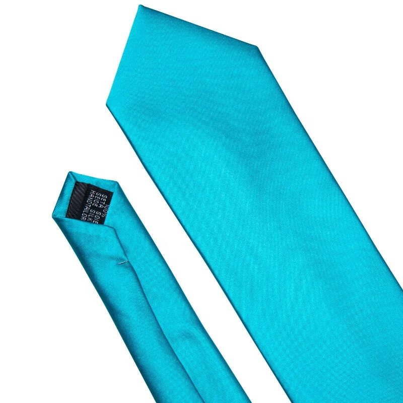 Classic Lake Blue Solid Color Mens Tie Handkerchief Set
