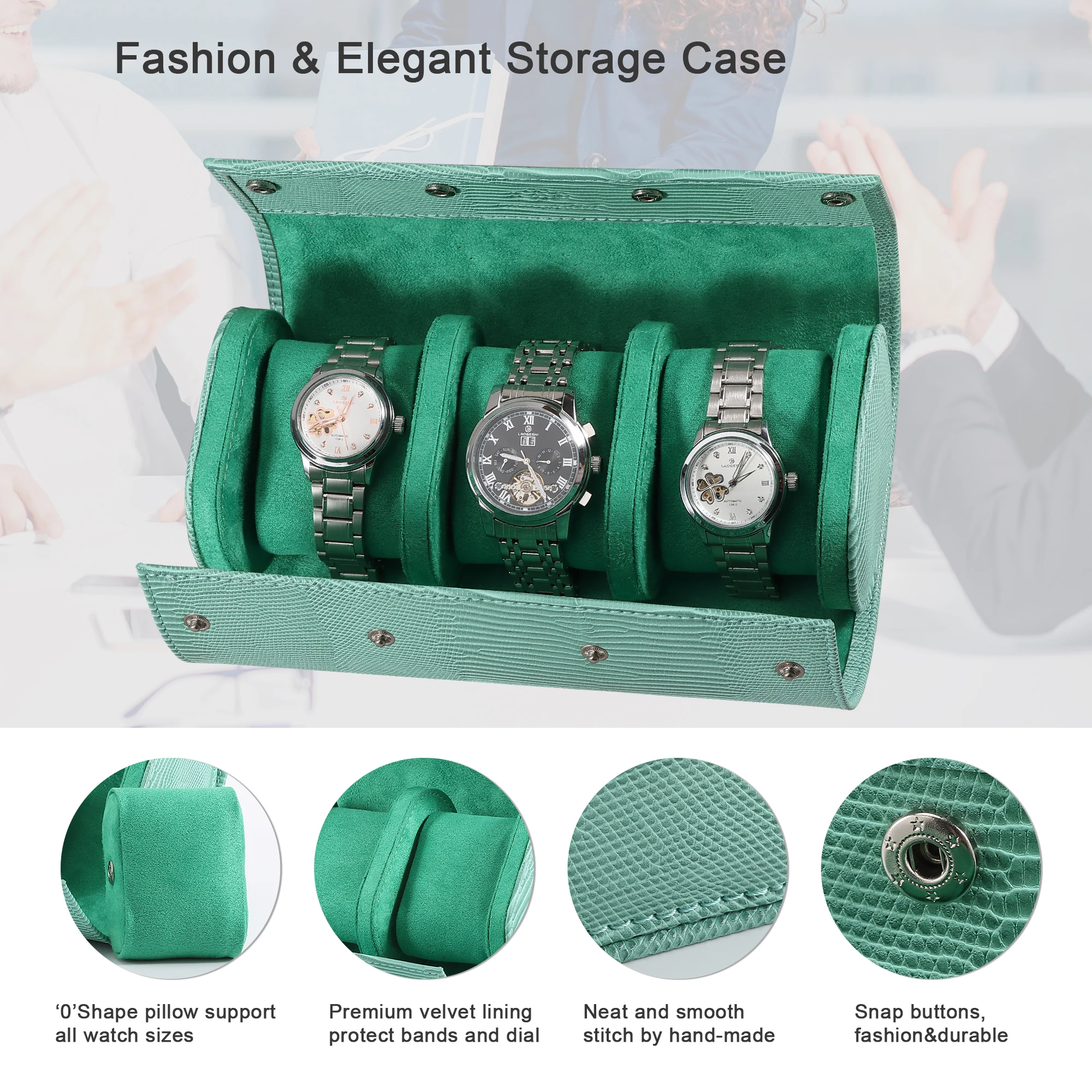Luxury 3-Slot PU Leather Watch Roll Case with Custom Logo Luxury Storage Box for Travel and Watch Bands