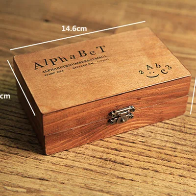 Wooden Box Alphabet Stamps Wooden Rubber Letter Number and Symbol Stamp Set in kawaii paper gift box with handle for kids