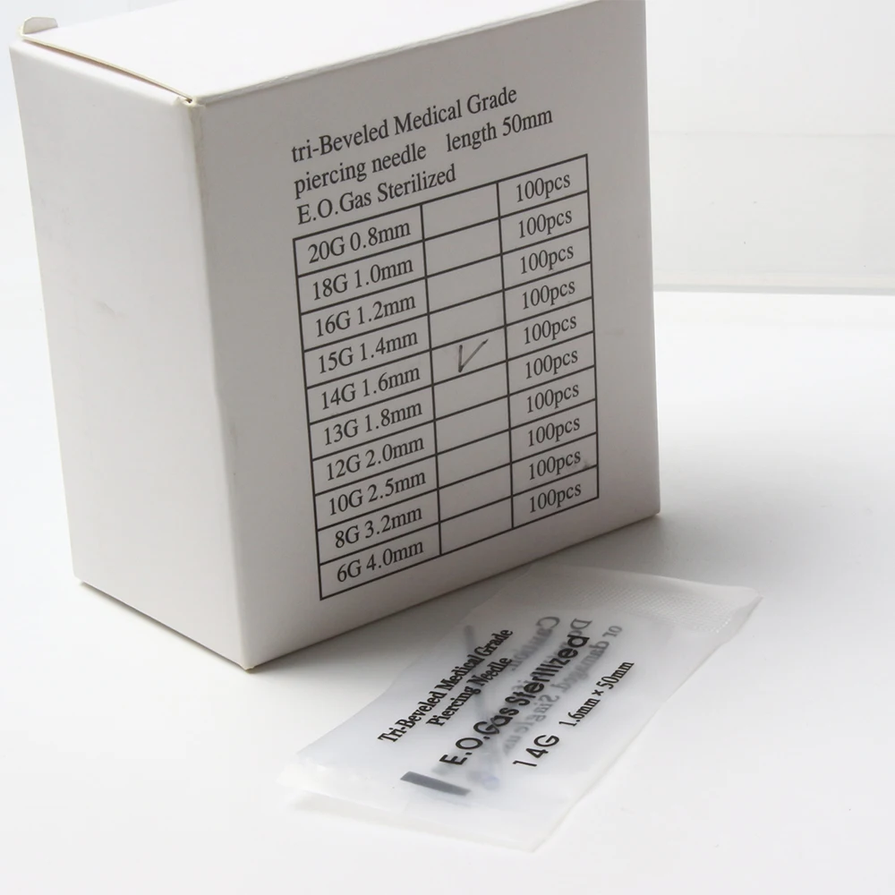 100Pcs 12G 13G 14G 16G 18G 20G Body Piercing Needles Disposable Professional Piercing Needles for Body Ear Navel Nose Lip Nipple