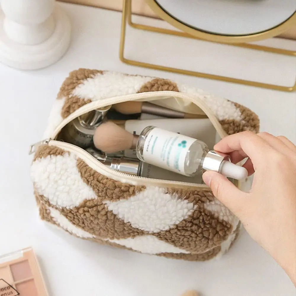 Travel Toiletry Sherpa Soft Cute Terry Cloth Towelling Makeup Pouch Plush Cosmetic bag