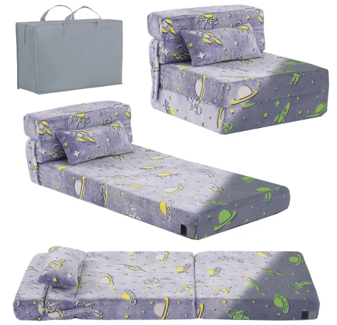 Folding Sofa Bed Floor Mattress for Kids Glow Tri Folding Mattress Kid Fold up Sofa Futon Chair Bed