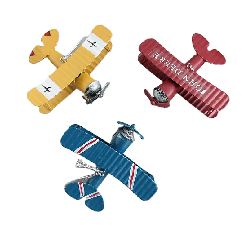 2022 Hot Sale Metal Crafts Retro Airplane Figurines Plane Model Vintage Glider Biplane Miniatures Home Decor