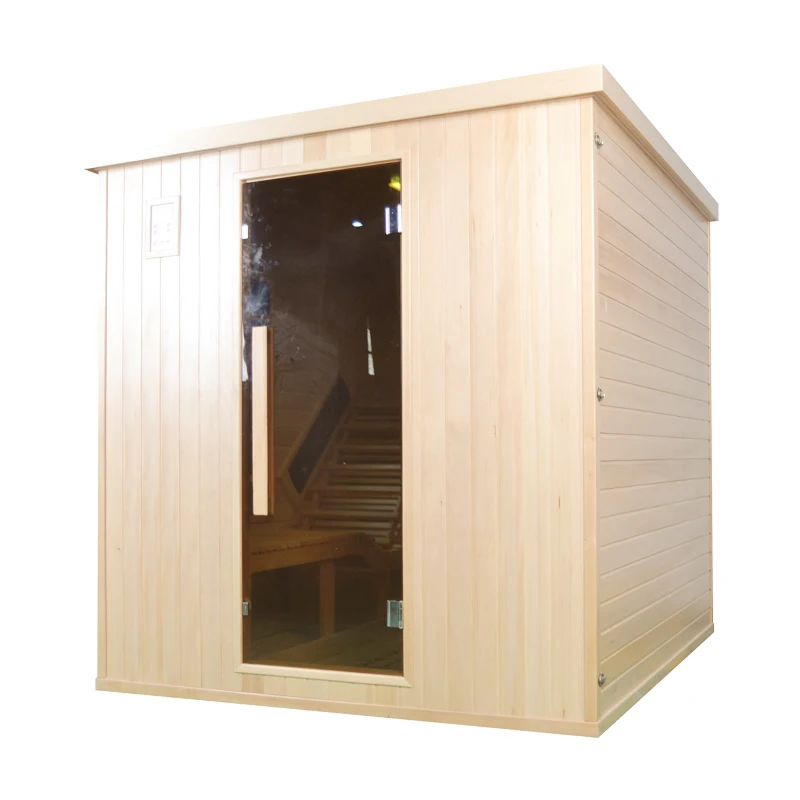 hemlock wooden infrared heat sauna room with chair