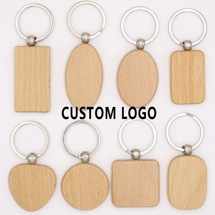 Personalized Souvenir Gift Name Date Logo Custom Blank Wood Keychains For Engraving