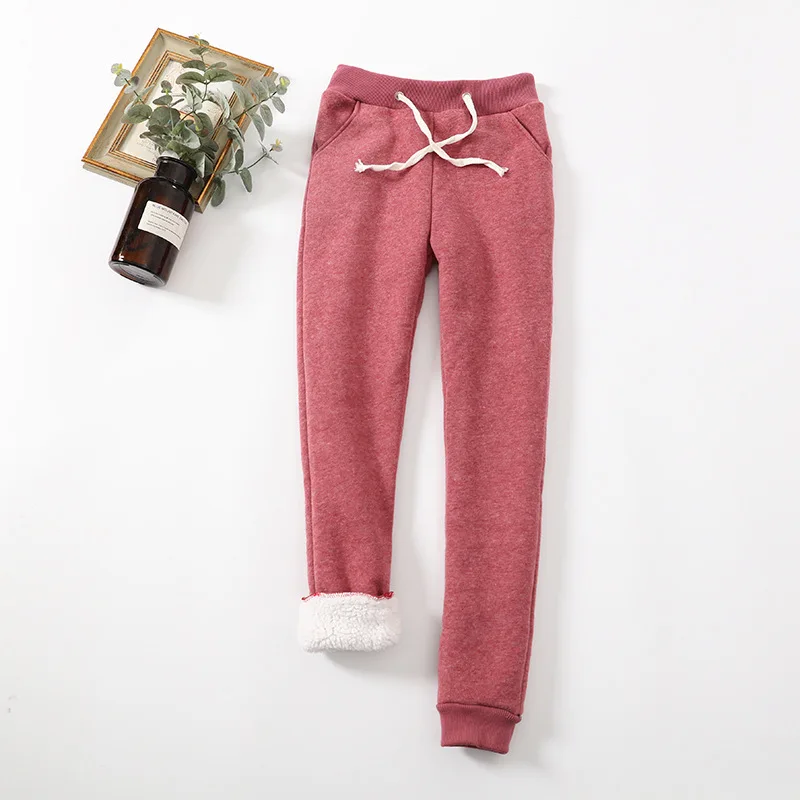 New Korean version lamb velvet solid color warm casual pants ladies plus velvet thickened women winter pants