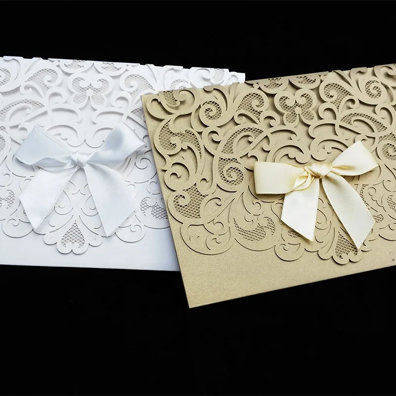 Envelope style luxury wedding card invitation laser cut greeting