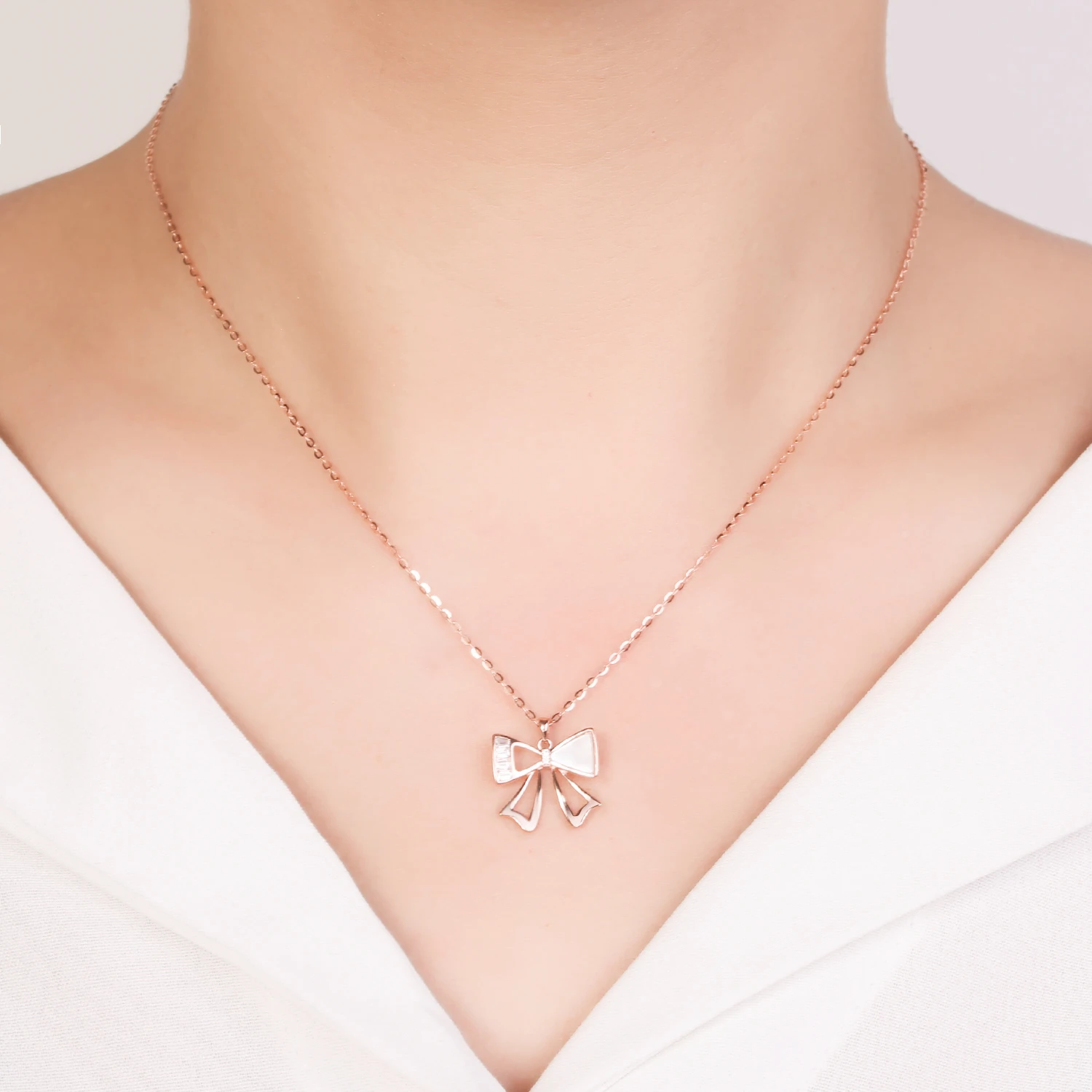 Fashion Ribbon 925 Sterling Silver Rose Gold Plated Pendant  Necklace Sterling Silver Necklace