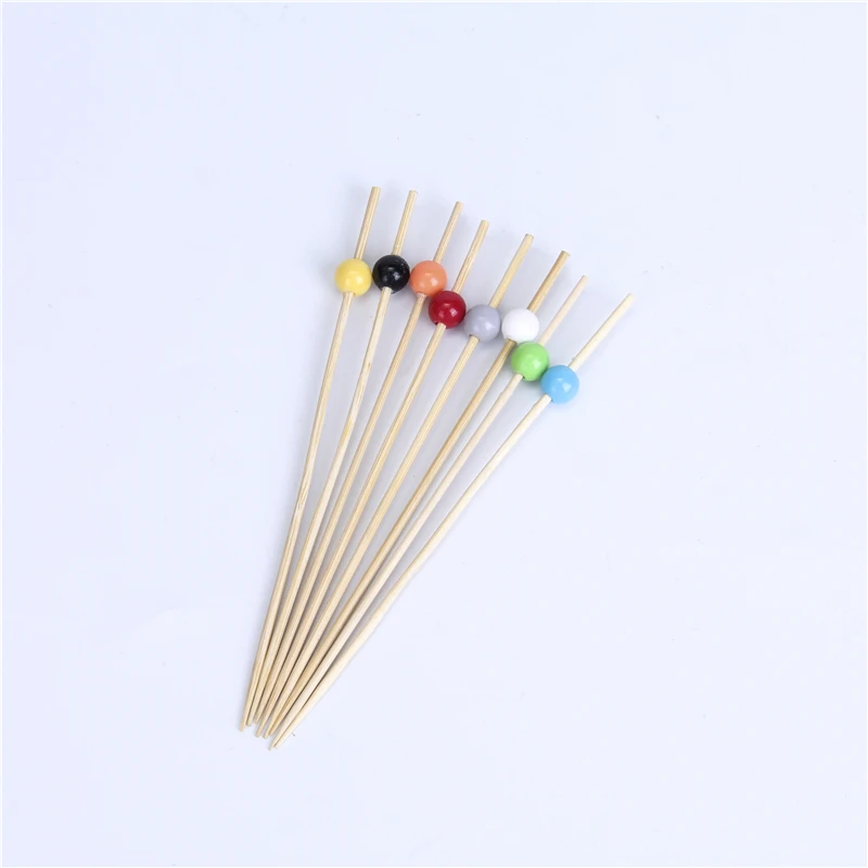 Hot selling customized disposable bead decoration bamboo fruit toothpicks for party