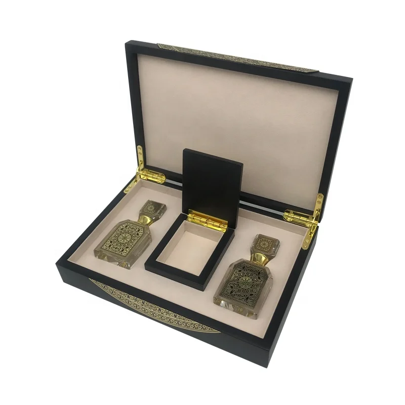 luxury black perfume gift box  6ml perfume bottle set wooden perfume box