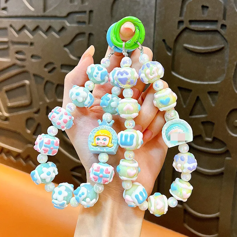 Candy Color Plastic Bead Backpack Bag Pendant Keychain Cute Doll Beaded Phone Wrist Strap Kawaii Bead Mobile Phone Chain