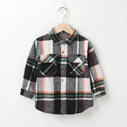 Winter fall kids plaid shirts unisex long sleeve children clothes fleece fashion girls flannel shirts wholesale