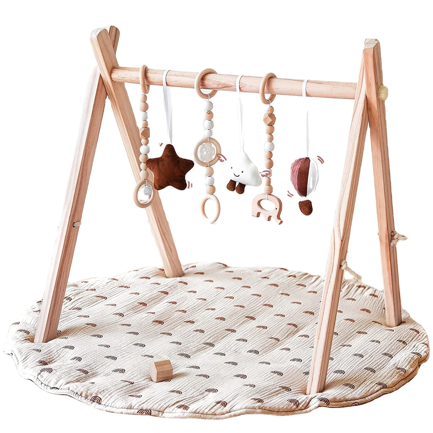Wooden Baby Play Gym with Mat Foldable Baby Play Mat Frame Activity Gym Hanging Bar Baby Toys Rainbow Play mats