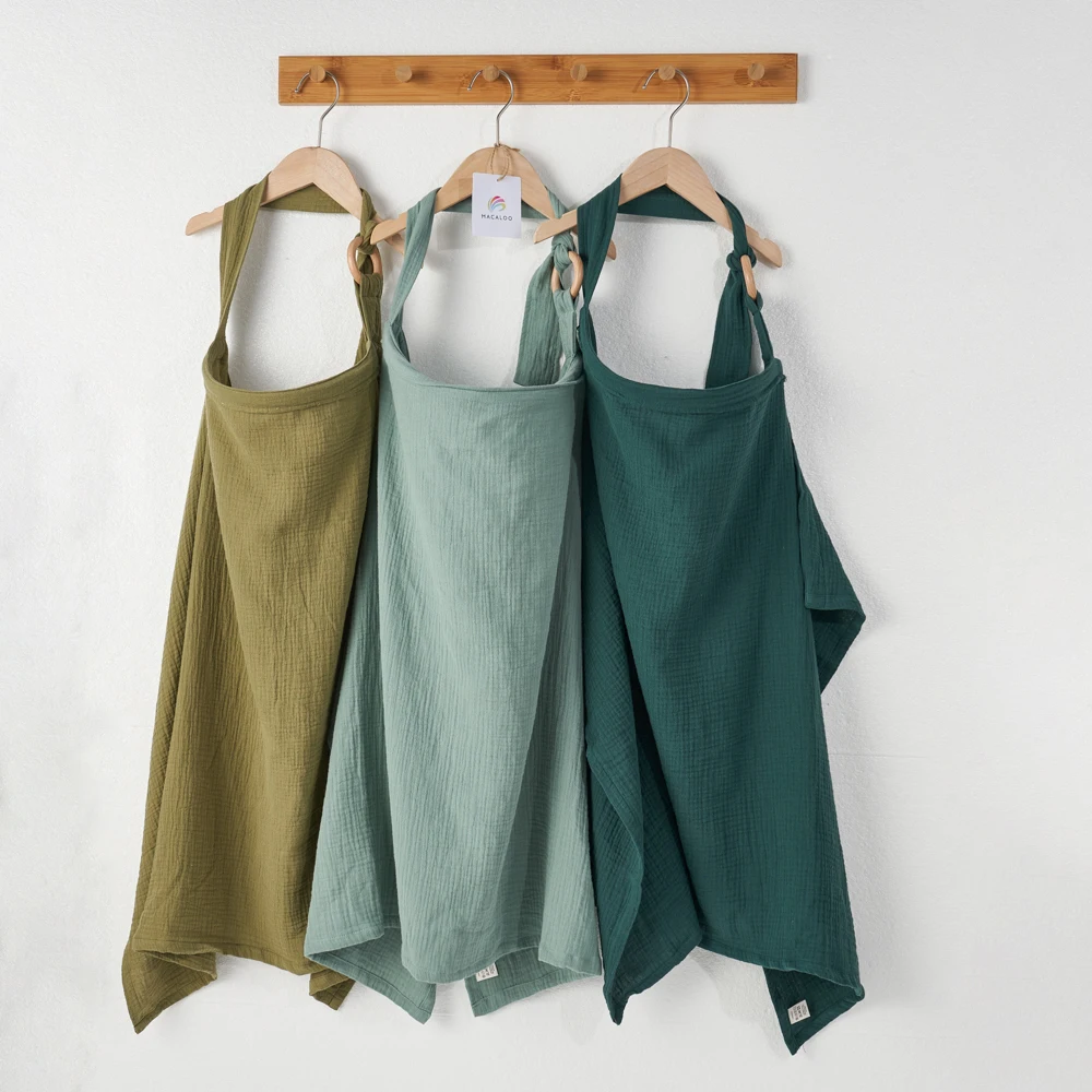 Small batch OEM many colors choice 2 layers of gauze 100% cotton muslin breastfeeding cover nursing apron with wooden ring