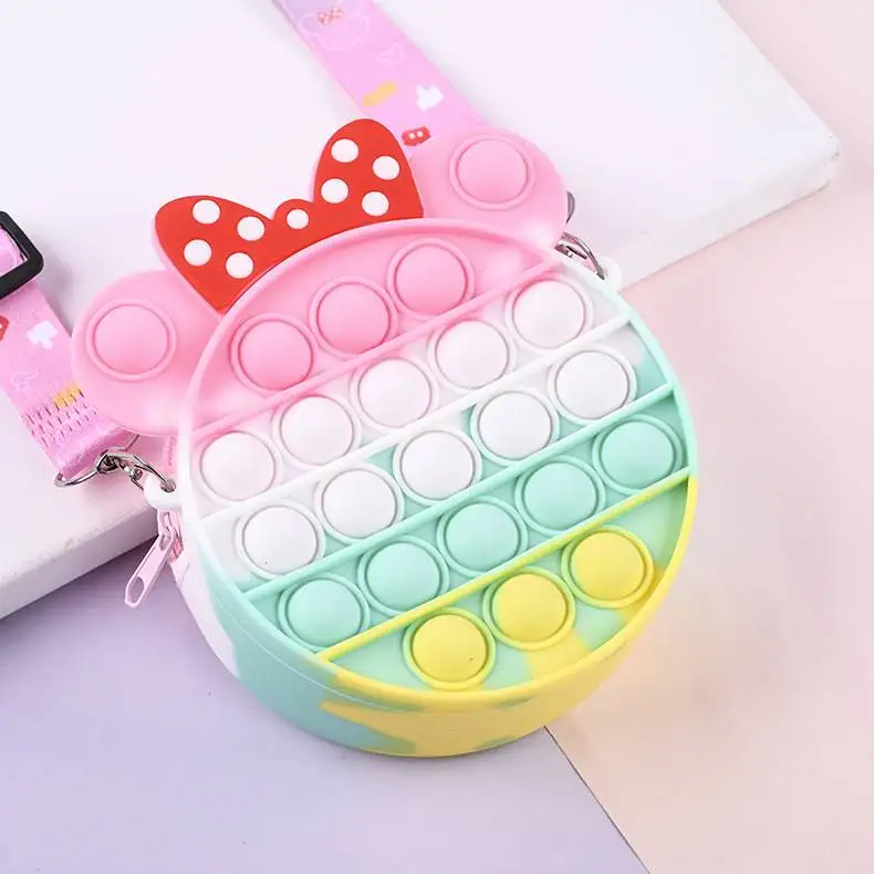 Mini Mickey & Minnie Kids Silicone Shoulder Crossbody Messenger Push Bubble Dimple Anti Stress Sensory  Pop Fidget Bag Purse