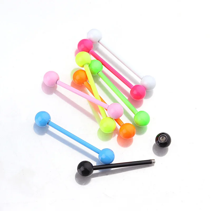 Fj 8a/set Of Neon Color Paint Stainless Steel Tongue Pin Nipple Ring Piercing Jewelry