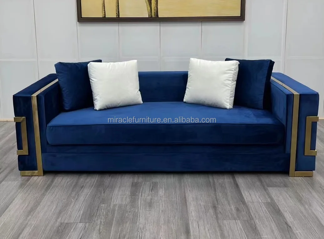 Modern Gold Finish Stainless Steel Fame Velvet Fabric Comfortable Loveseat Living Room Sofa Couch Living Room Sofas Furniture