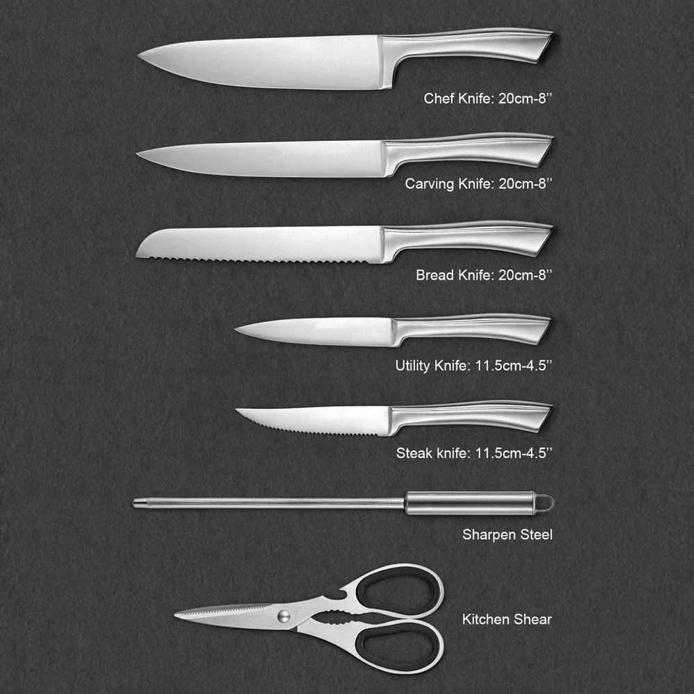 High quality hollow handle kitchen chef knives set stainless steel kitchen knife set with stand