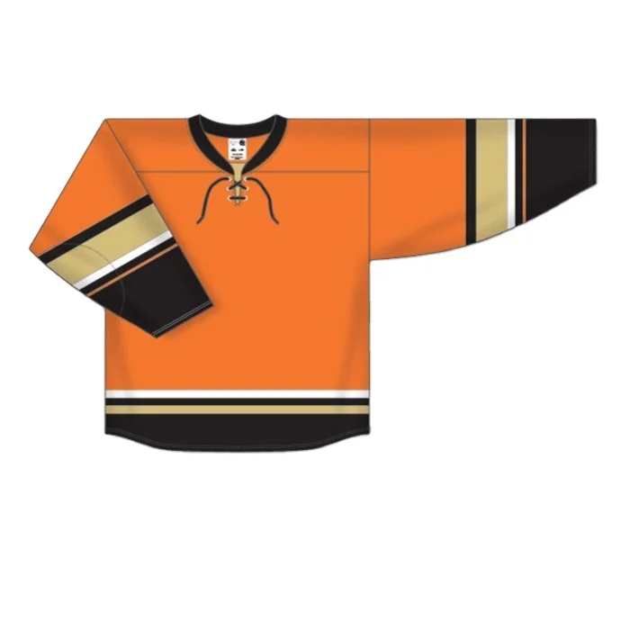 Wholesale solid color custom collar 100% polyester loose long sleeve calgary flames hockey jersey