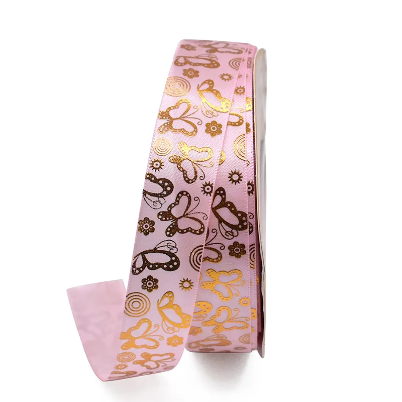 Factory custom polyester band butterfly bronzing fine printed diy patterns gift box decorative accessory ribbon