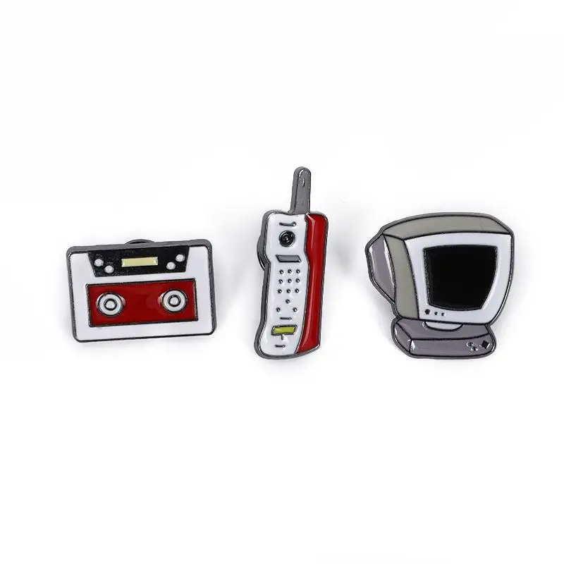 New Cartoon Retro Brooch Fun Magnetic Tape Computer Phone Brooch Artistic Nostalgic Accessories Alloy Badge Wholesale