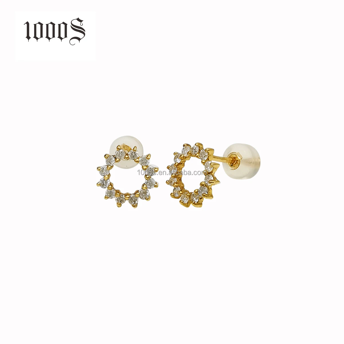 Trendy Wholesale Solid Gold Earrings Flower 18K Real Gold Diamond Ruby Studs Earrings Jewelry for Gift