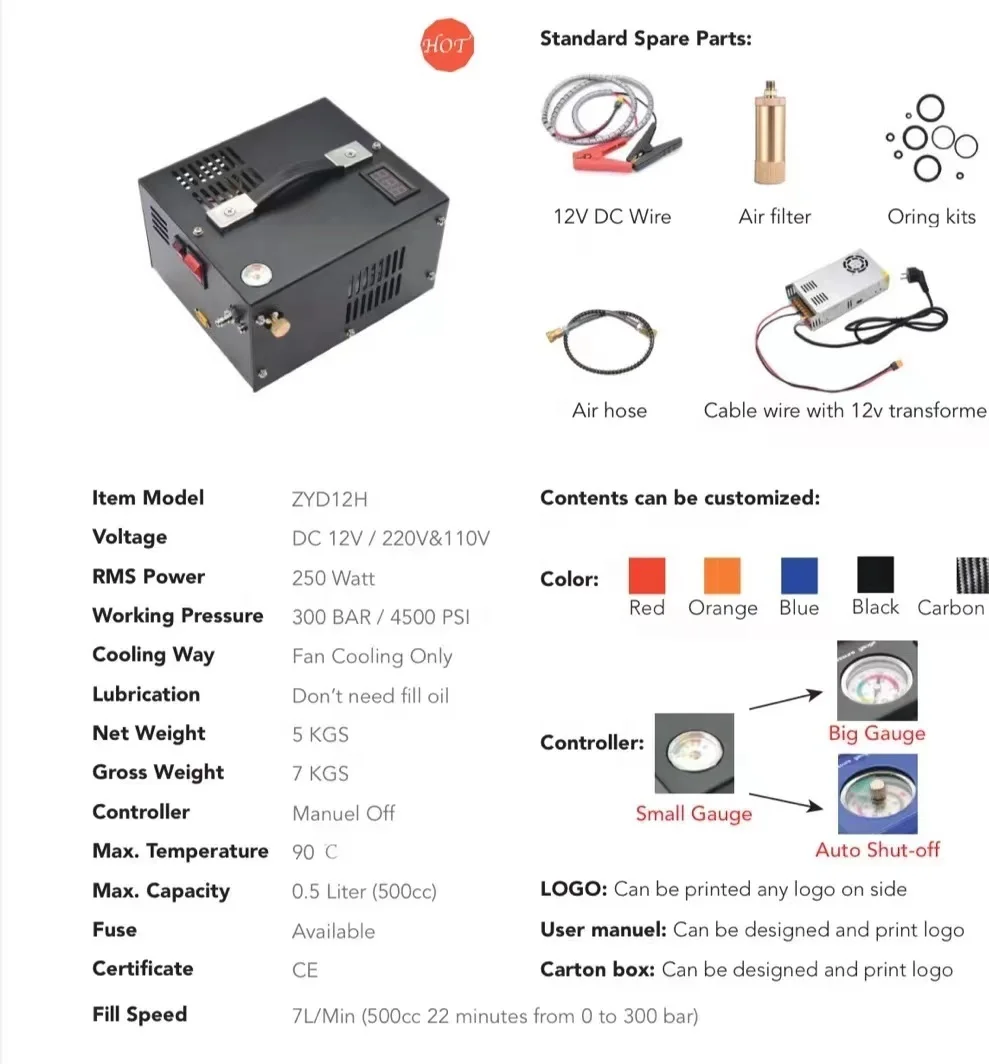 compressor Air pcp 110v 220v 12 v 300bar 4500 psi 30 mpa Diving Equipment Oilless PCP Air Compressor