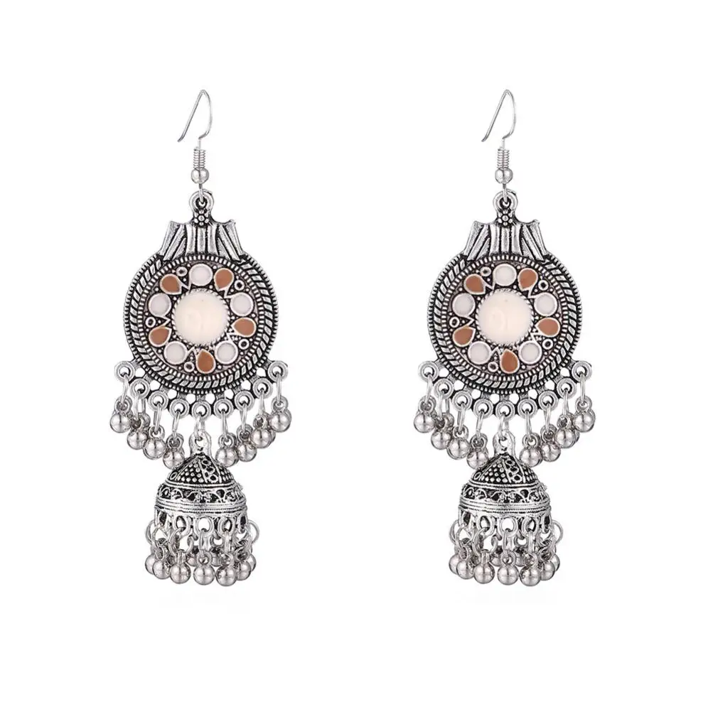 Indian Hollow Pattern Hoop Earrings Antique Gold Silver Earrings Bohemian BOHO Statement Ear Jewelry for Women