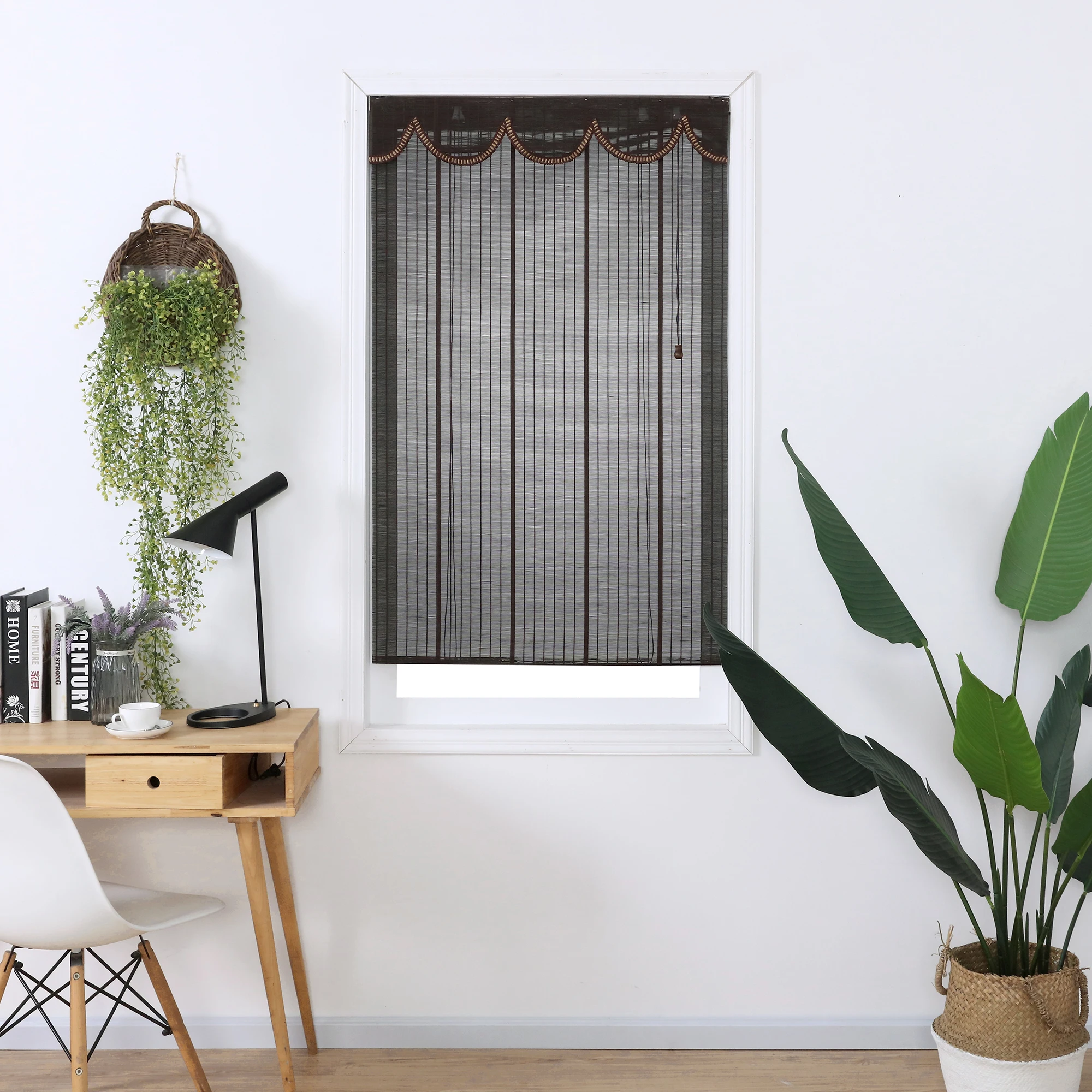 haoyan bamboo roller blinds slat roll up blinds fabric bamboo cord lock pulley control