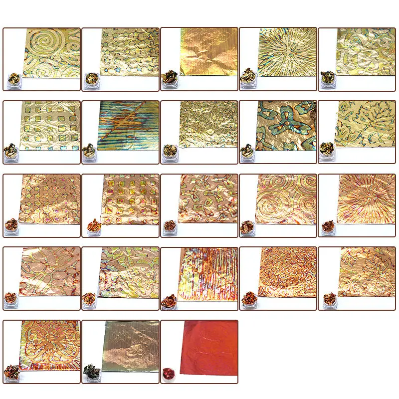 Multi Colors 14Cm 50Pcs A Booklet Imitation Gold Leaf Sheets Variegated Metal Copper Leaf Paper Foil