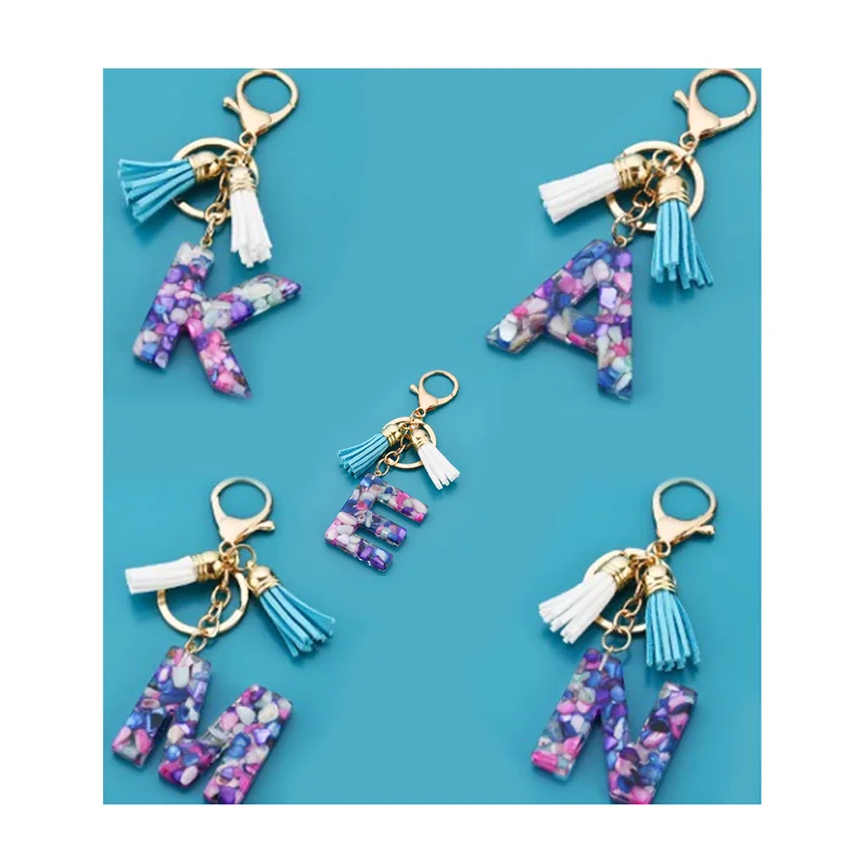 
Hot sale Free Sample Custom Personalized Alphabet Letter Tassel Key Chain Souvenir Innovative Keychain Key Ring Holder 1004E 