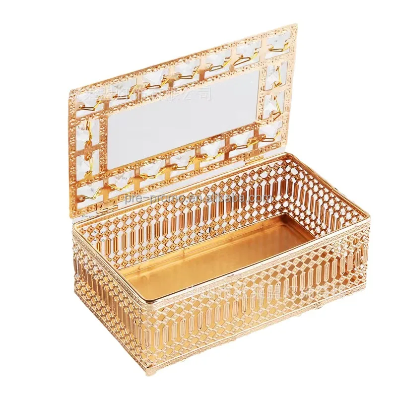Wholesale Luxury Modern Hollow Metal Gold Tissue Box for Decoration