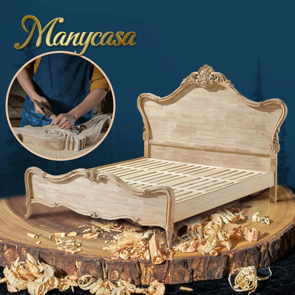 OEM/ODM Bedroom Furniture King Size  Wooden Frame Oak Solid Wooden Leather Bed