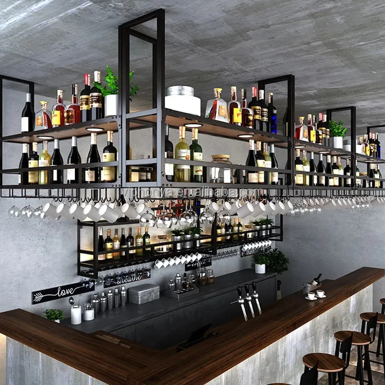 Metal Wood Wall Mounted Wine Bottle Rack Free Standing Floor Gondola Counters For Liquor Store Customized Liquor Store Shelves