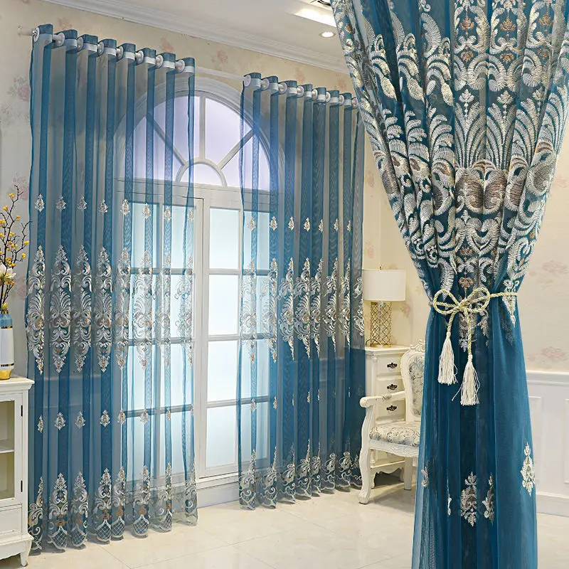 European Style Embroidered Window Screen Transparent Gauze Curtain,Living Room Bedroom Curtain Fabric