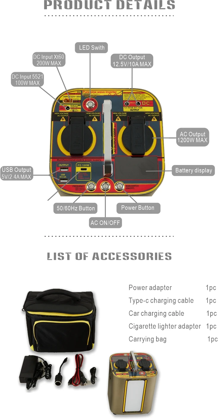 Excellent build quality P06pro 1200W AC/DC Output 110v/220v Portable Power Station