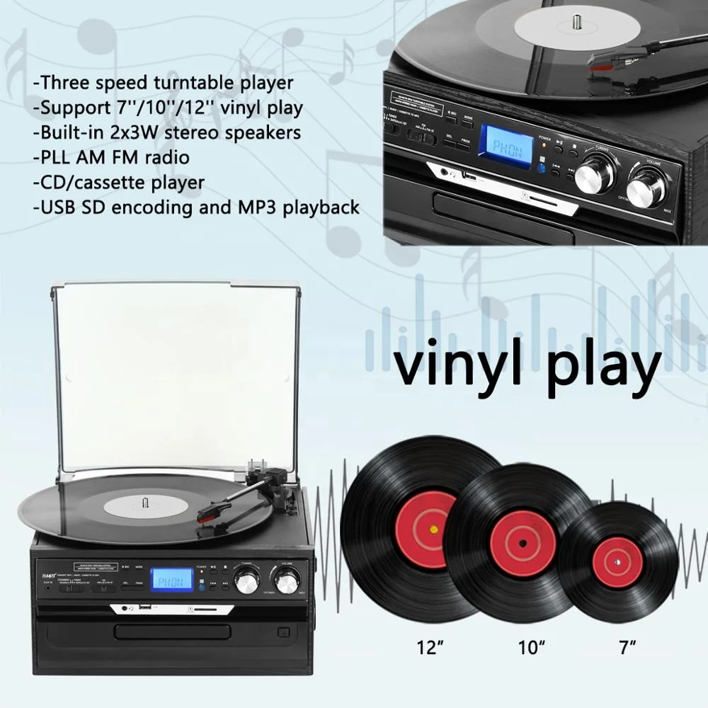 Top quality factory price stereo phonograph vinyl turntable record player with bt play