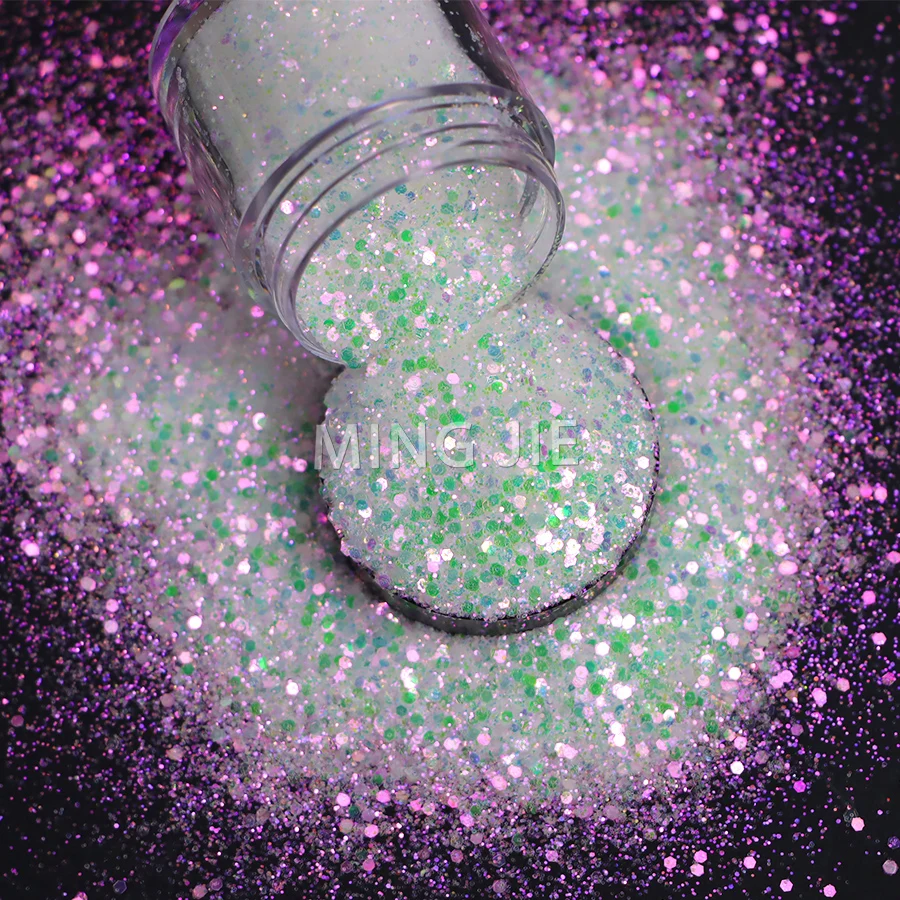 Opal White Chunky Glitter Mix Iridescent Color Shift Glitters for Nail Art Epoxy Resin Tumbler Slime Crafts